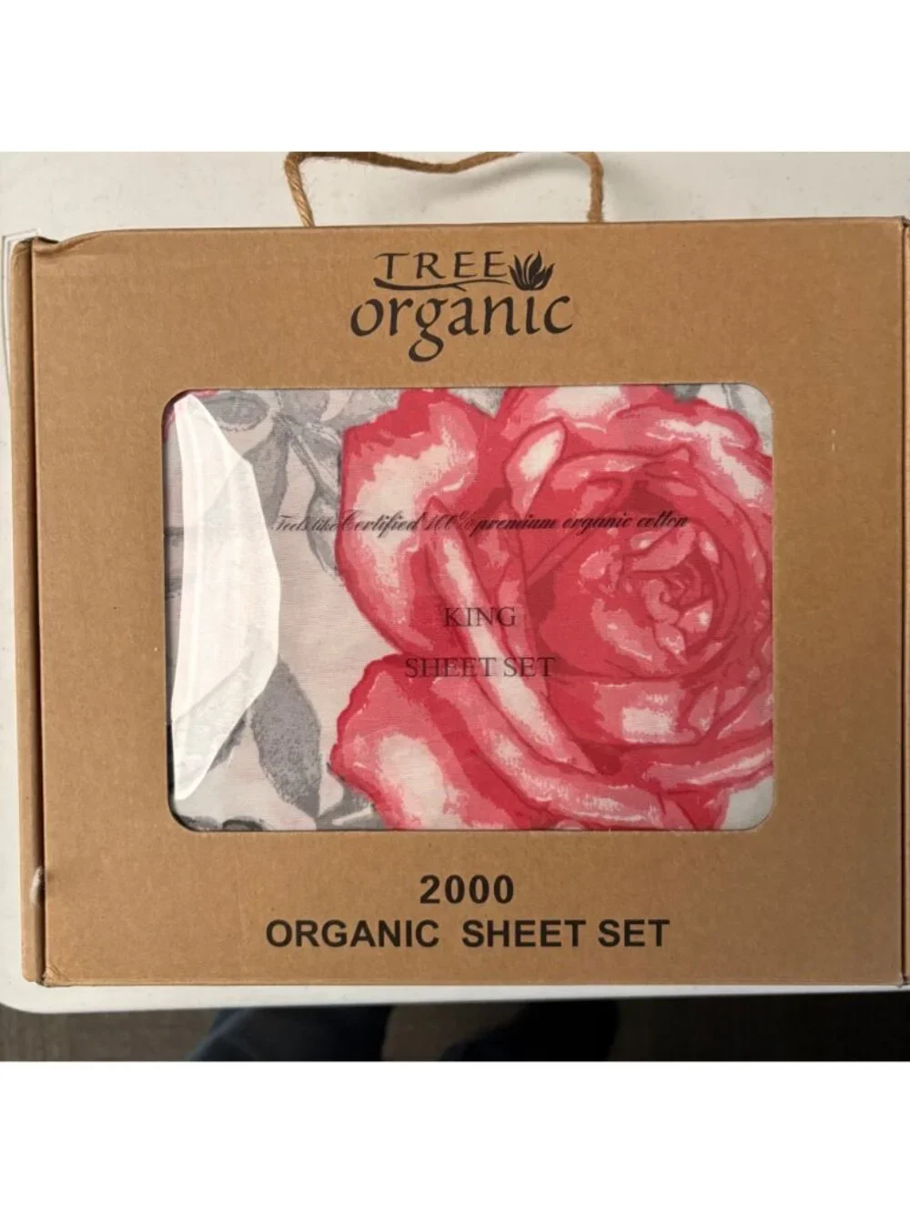 Tree Organic 2000 King Size Sheet Set Organic Cotton Red Rose Design